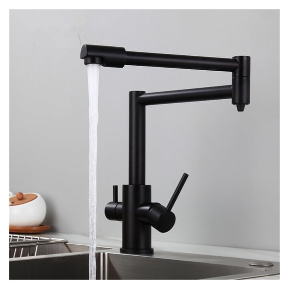 Black Kitchen Faucet Solid Brass Crane Kitchen Deck Mounted Water Filter Tap Three-Way Sink Mixer 3 Way Foldable Nickel Brushed ,Effortless Installation