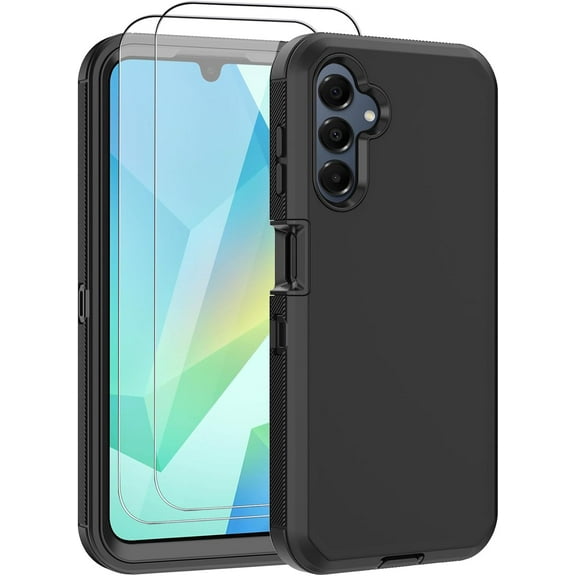 for Samsung Galaxy A16 5G Case,with 2 Screen Protector Heavy Duty Drop Protection,Full Body Rugged Shockproof Protective Phone Cover for Samsung Galaxy A16 5G (Black with 2 Screen Protector)