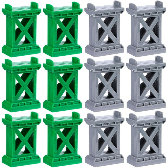 Ioffersuper 12 Pcs Accessoires de Chemin de Fer Pont Quai Multi-Niveaux Supports Blocs de Haute Qualité Compatibles Toutes les Grandes Marques, Gris+vert