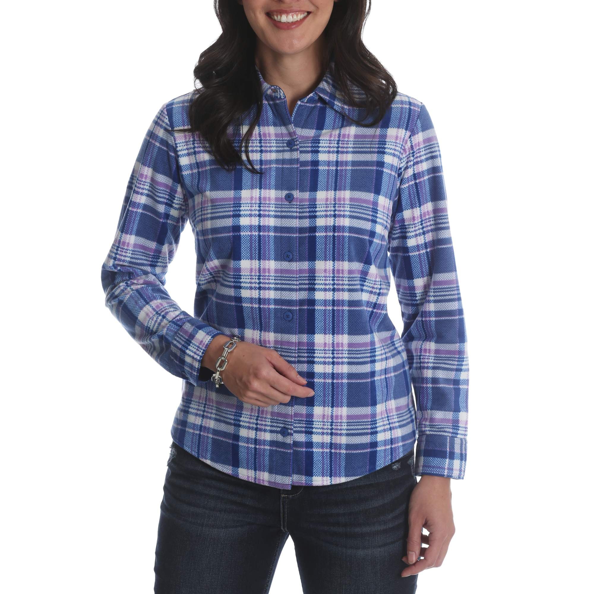 Riders by Lee Indigo Damen Plus Size Long Sleeve Front Fleece Shirt with Cinch Waist Hemd