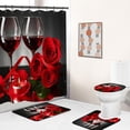 thumbnail image 2 of Ensemble de Rideau de Douche et Tapis à Motif de Fleurs de Roses Rouges et Verre à Vin, Ensemble de Salle de Bain, Rideau de Douche Imperméable, Tapis de Toilette, 2 of 6