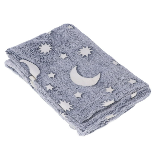 Manta luminosa de 1,5x2m, franela de doble cara, diseño de estrella y luna, manta suave que brilla en la oscuridad para niños, gris