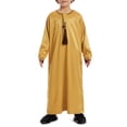 thumbnail image 2 of Mercatoo Boys Muslim Clothing Kids Prayer Outfits Long Sleeve Eid Dresses Embroidered Thobe Solid Color Crewneck Arabic Abaya, 2 of 9