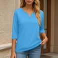 thumbnail image 4 of KPOPLK Womens 3/4 Length Sleeve Blouses Business Tops Dressy Casual V Neck Cute Hollow Out T-Shirts(S,b168-Sky Blue), 4 of 7