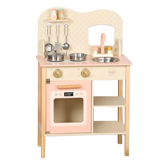 Play Kitchen for Kids Toddlers, Wooden Play Kitchen, Toy Kitchen Set, Realistic Accessories, Plenty of Play Features, Modern Style Toy Kitchen for Girls & Boys, Gift for Ages 3