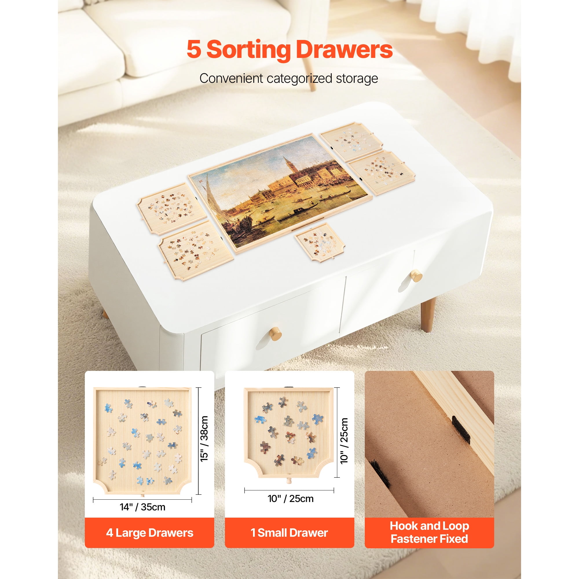 KFFKFF 2000-Piece Rotating Puzzle Board with 5 Drawers and Cover, 40x29 in Portable Wooden Table, Jigsaw Puzzle Accessories for Adults, Puzzle Organizer Storage System, Ideal Birthday Gift for Mom