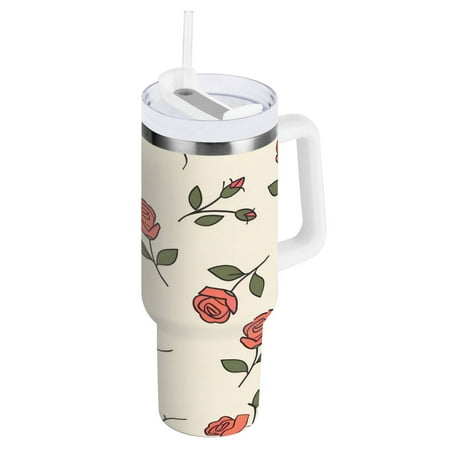 

30 Oz Car Handle Water Cup 9.9x3.5 Inch Stainless Steel Water Cup With Handle Water Cup Car Water Cup Travel Coffee Cup Simple Flower