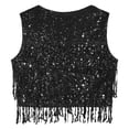 thumbnail image 6 of YONGHS Womens Sequin Fringe Vest Sparkle Open Front Waistcoat Party Prom Glitter Tassel Vest Black 3XL, 6 of 7