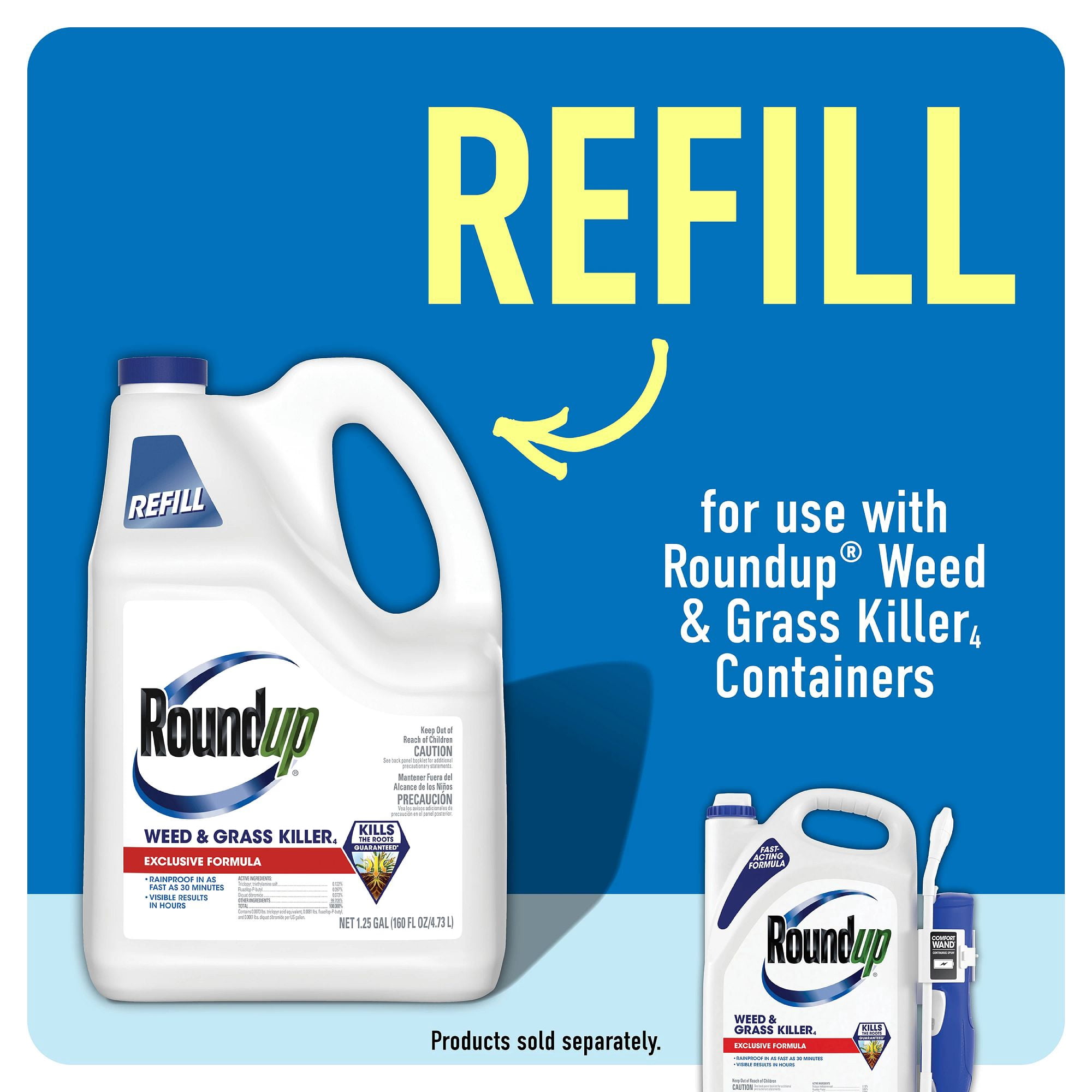 Roundup Weed & Grass Killer₄ Refill, Use in Flower Beds, Around Trees & More, 1.25 gal.