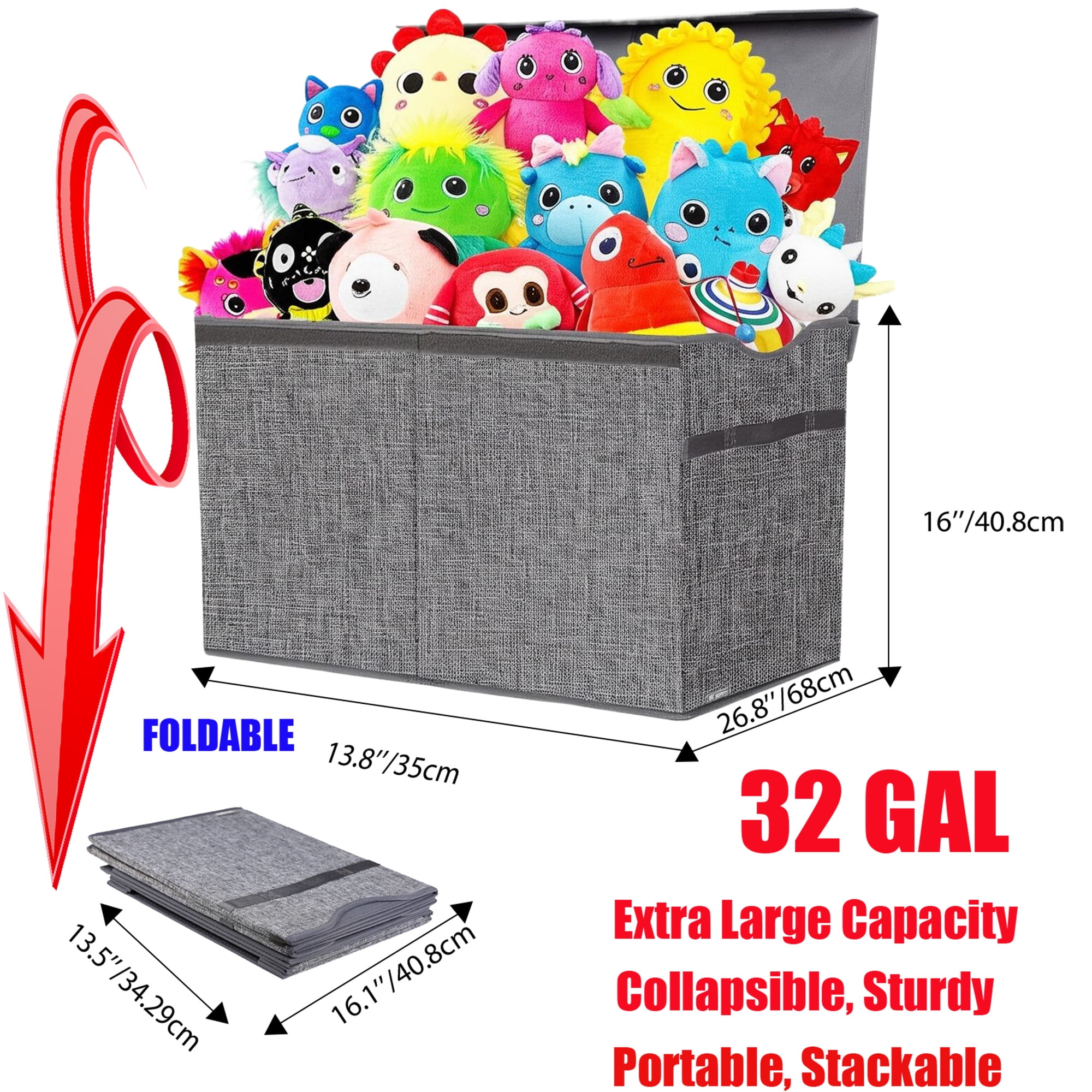 VICTORICH Extra Large Children's Collapsible Toy Storage Fabric 32 gal Kids Room Toy Chests with Lid, Gray