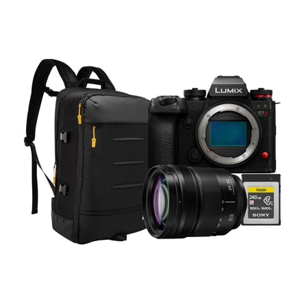 LUMIX S1II Full-Frame 24.1MP Partially Stacked CMOS Sensor 5.1K60p Recording Mirrorless Camera Bundle with Accessories (4 Items)