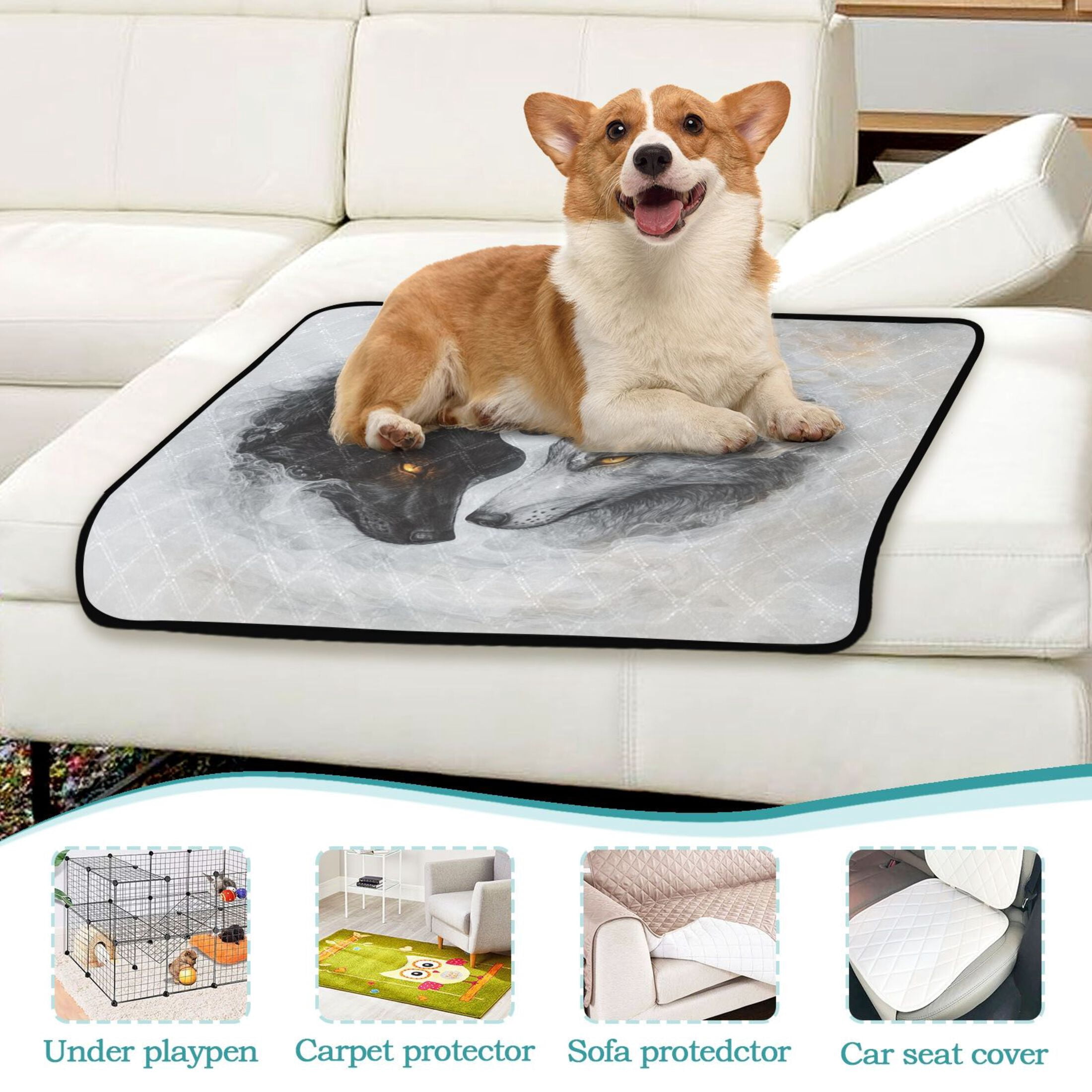 Qxltty Black White Wolf Pattern Cat litter Pads Pet Set of 3 Diaper Mats Center Anti-leakage Layer Absorbent Soft and Comfortable