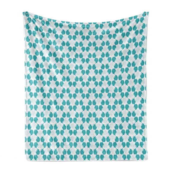Floral Soft Flannel Fleece Throw Blanket, Orient Illustration of Traditional Style Flowers, Cozy Plush for Indoor and Outdoor Use, 50" x 70", Seafoam White, by Ambesonne