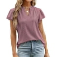 thumbnail image 4 of Camiseta de manga corta plisada de Jacquard para mujer, Tops básicos de viaje de verano con cuello en V, camisetas informales ajustadas de Color sólido para mujer, 4 of 4