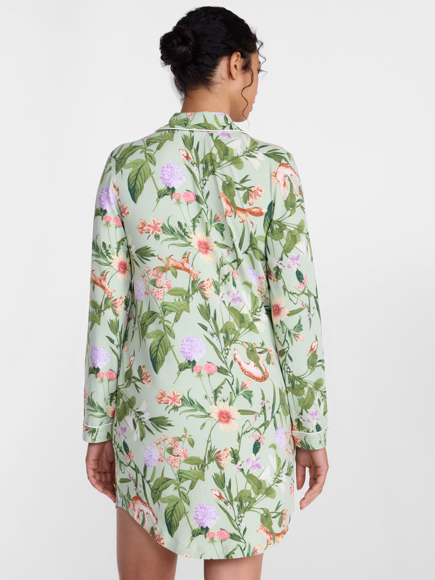 Joyspun Women's Dreamy Soft Collection Notch Collar Sleepshirt with Long Sleeves, Sizes XS-3X