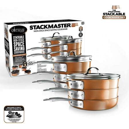 Gotham Steel Cast Textured Copper 15pc Stacking Cookware Set