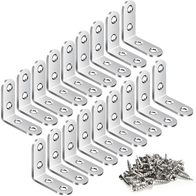 Vicuna R 18 soportes en L para esquina, soportes en L de acero inoxidable para soporte de esquina de madera, soporte de ángulo recto de metal para muebles de madera, silla, cajón, gabinete con 72 torn