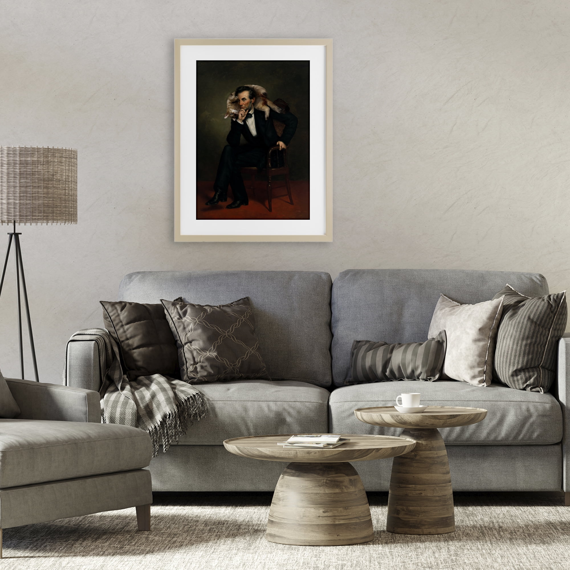 Stupell Industries Cat & Historical Leader Birch Framed Print Under Glass, design by Sarah Adams
