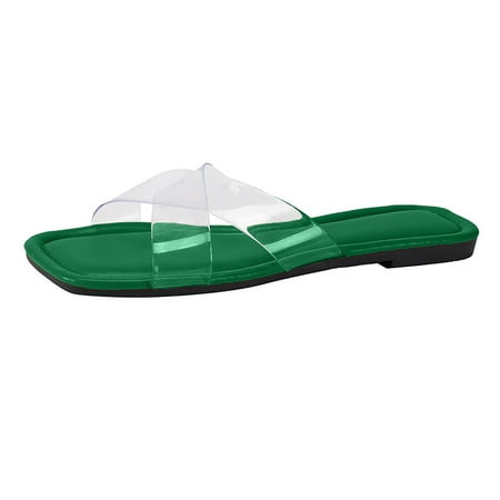 

Nrmvnmi Women s Slippers Open Toe Large Size Solid Color Flat Flat Transparent Roman Slippers Bohemian Summer Comfortable Shoe Green Mothers Day Gifts