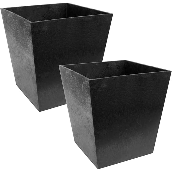HERUIER 2-Pack Indoor & Outdoor Self-Watering Square Planters, Small, Sonata, Black - Planter Containers for Plants and Flowers - Gardening and Landscaping Accessories