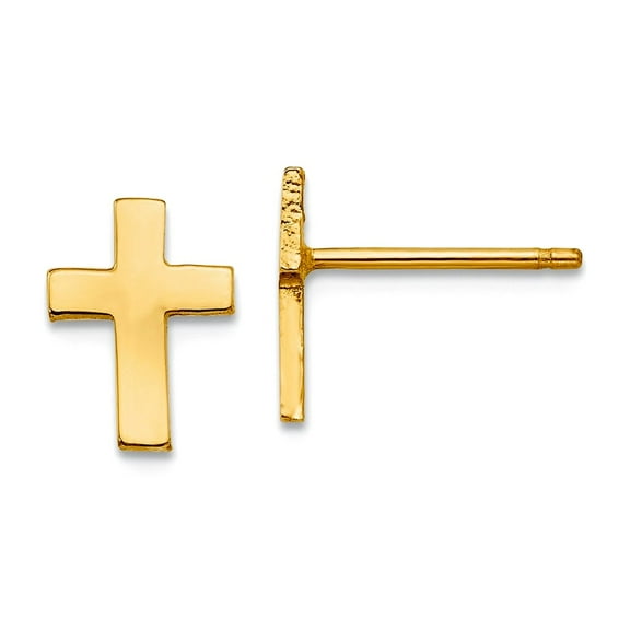 7mm 10k Solid Yellow Gold Polished Religious Faith Cross Earrings 9x7mm Wide Stud Earring for Women