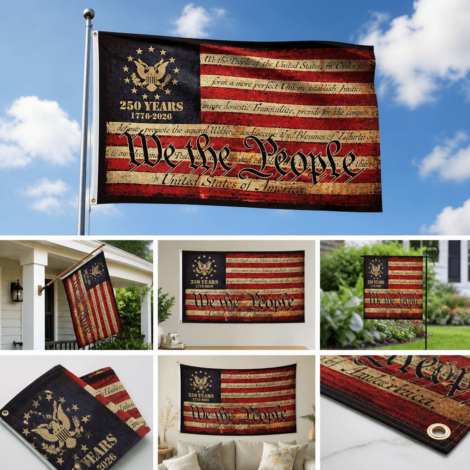 We The People 250th Anniversary Flag, 250 Years of Freedom Flag, USA Independence Day Decor, Fourth of July Gift, Celebration 1776-2026