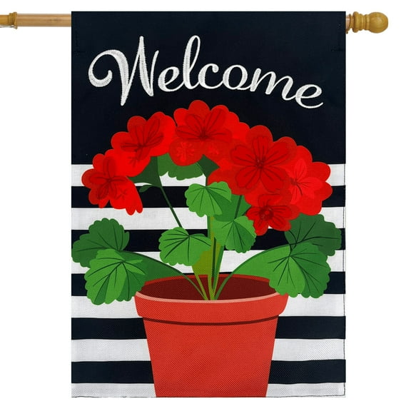 Briarwood Lane Potted Red Geraniums Burlap House Flag