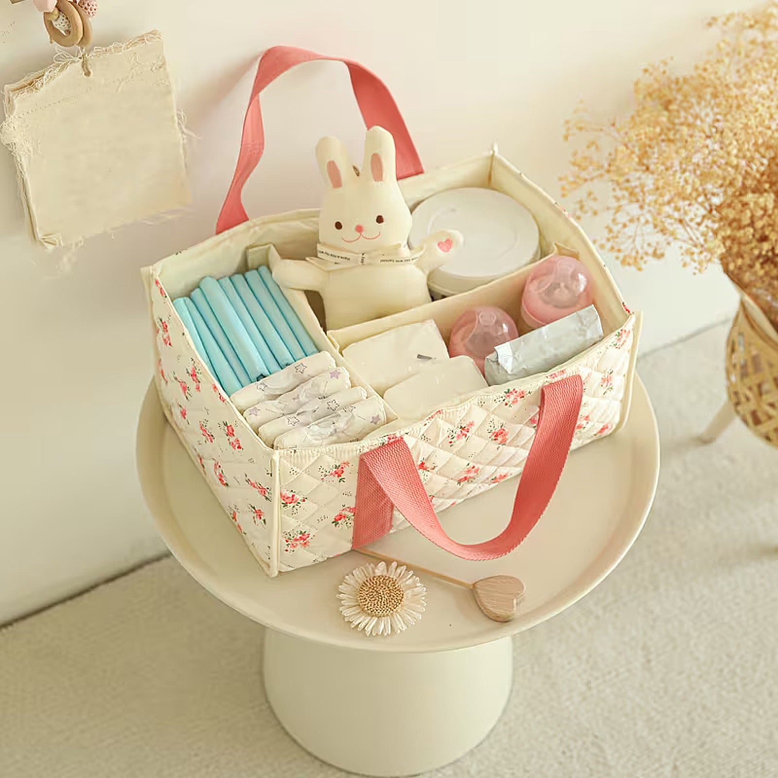 HUISZJ Diaper Caddy Organizer, Portable Storage Basket with Adjustable Divider, Large Capacity Baby Diaper Bag for Travel Outdoor (A)