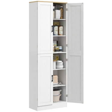 HOMCOM 67" Kitchen Pantry Storage Cabinet w/ Shelves, Distressed White