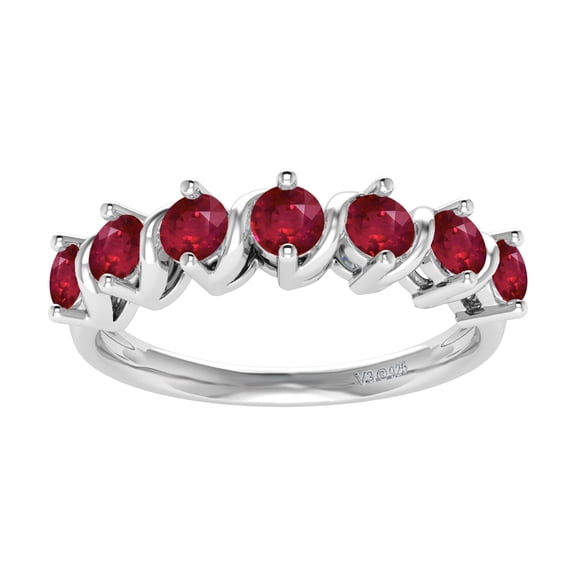 Sterling Silver with Ruby Seven Stone Band Ring