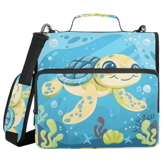 3 Ring Zipper Binder with Shoulder Strap Waterproof Trapper Keeper 2 Inch D-Ring 500 Sheets Capacity Cute Turtle Swimming