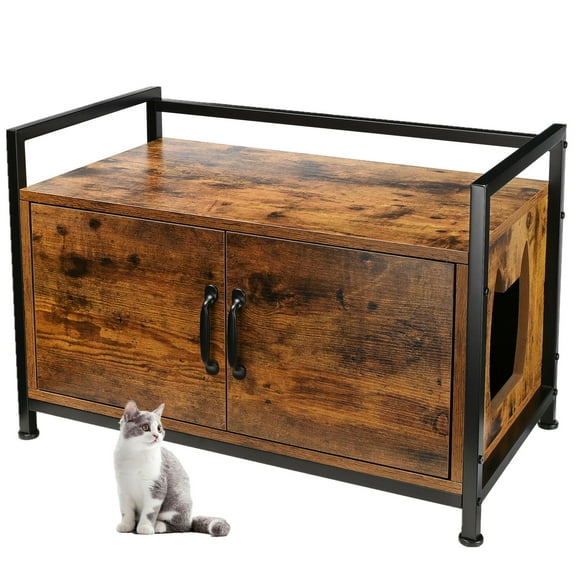 Cat Litter Box Enclosure, Hidden Cat Washroom Furniture, Wooden Cat Litter Cabinet Storage Bench with Divider