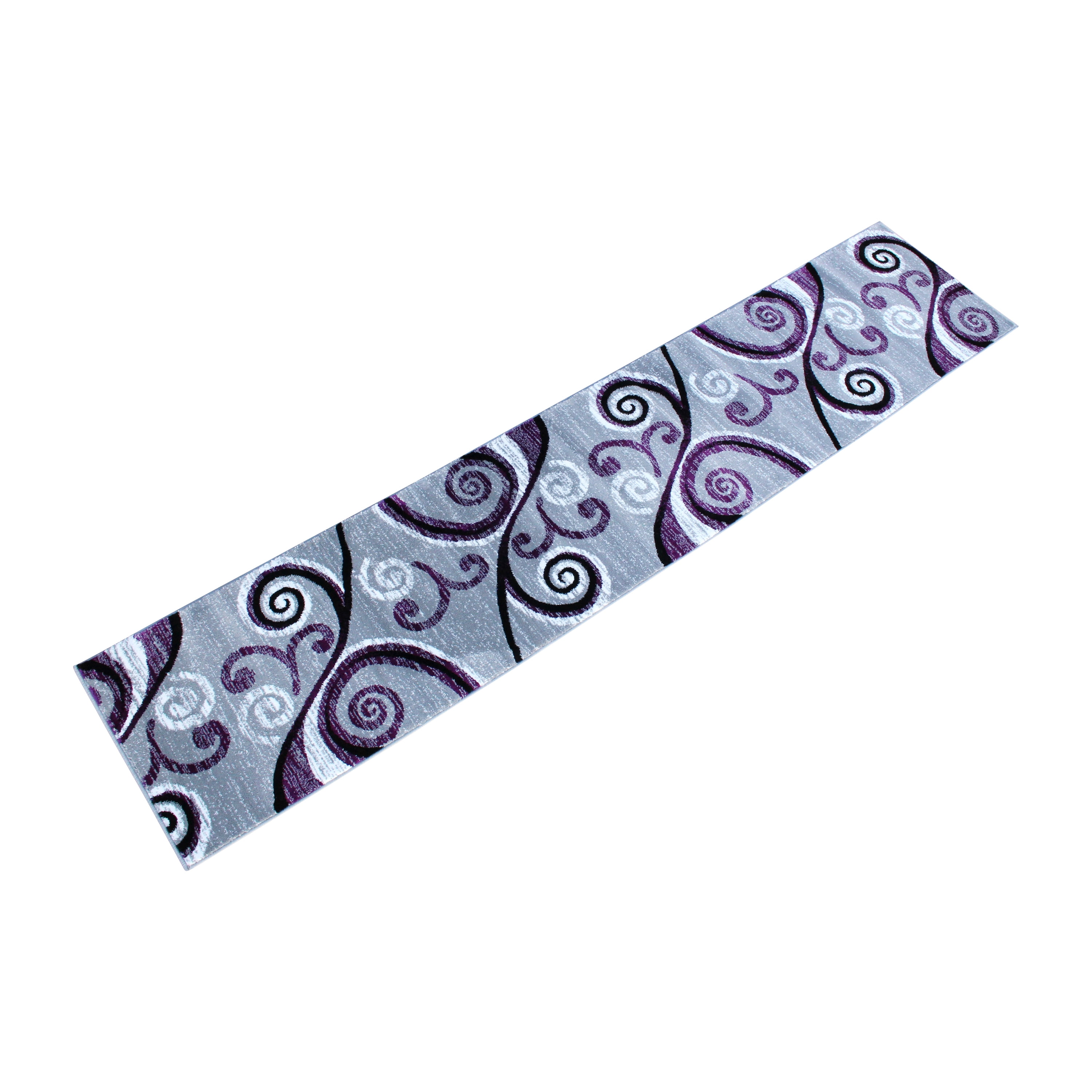 Emma + Oliver 2x11 Scraped Look Ultra Soft Plush Pile Olefin Accent Rug in Purple, Gray, Black and White Swirl Pattern, Jute Backing