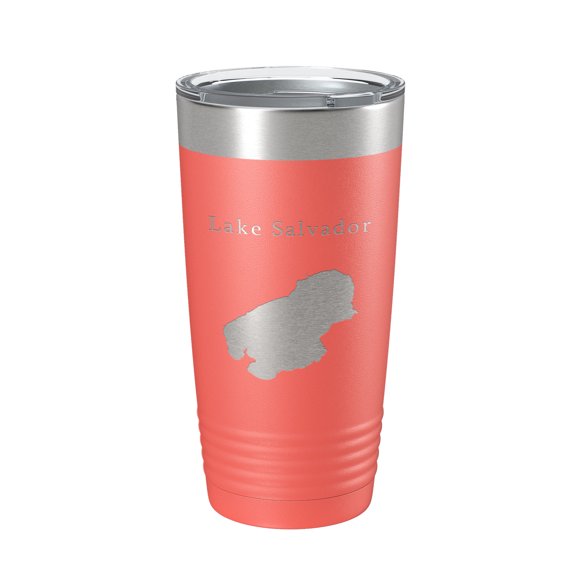 Lake Salvador Map Tumbler Travel Mug Insulated Laser Engraved Coffee Cup New Orleans Louisiana 20 oz Coral