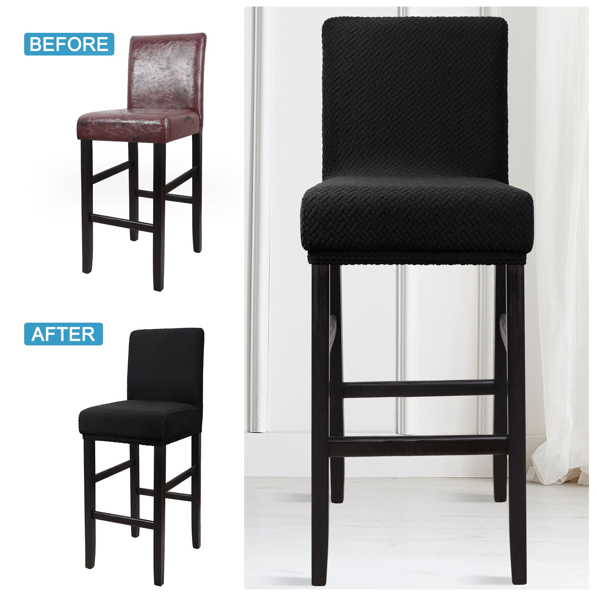 Unique Bargains Bar Stool Covers for Bar Counter Short Back Chair Slipcovers Black 4 Pcs