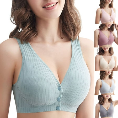 

rygai Vest Bra Padded Thin Solid Color Front Closure Women Bra for Daily Wear Light Grey 2XL