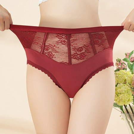 uublik Lace Panties for Women High Waist Breathable Briefs Soft Underpants Ladies Stretch Panties Lace Underwear Red
