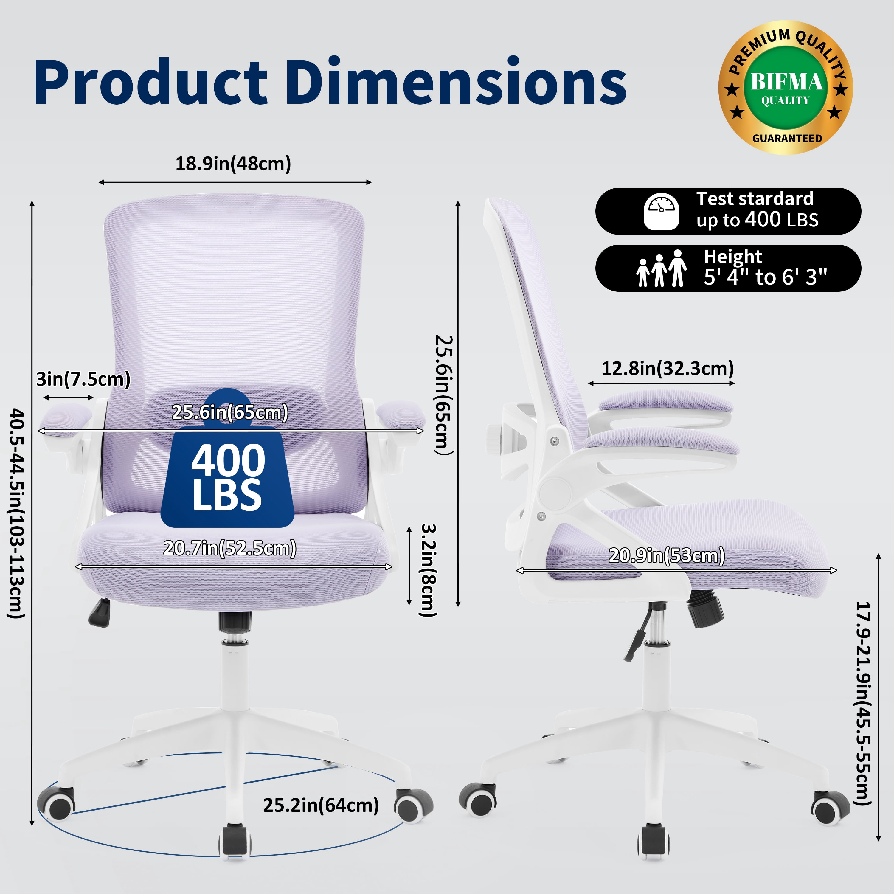 Nexthro Ergonomic Office Chair, Desk Chair with Adjustable Lumbar Support, Breathable Mesh Comfy Computer Chairs with Flip-up Armrests Executive Task Chair for Adults Home Office(Lavender)