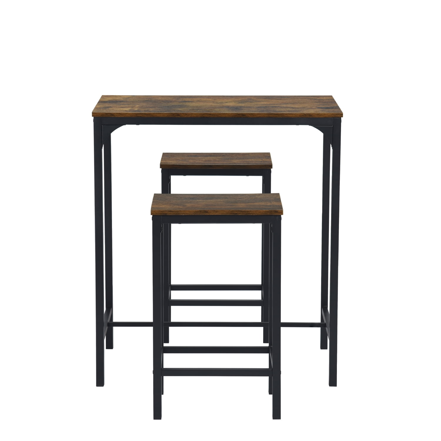 Homy Casa 35.4" Bar Table with 2 Stools, 3-Piece Set, Brown, Perfect for Small Spaces and Home Bars