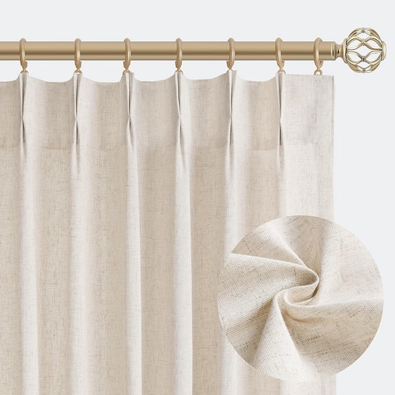 Linen Pinch Pleated Curtains 84 Inch Length 2 Panels Set for Living Room Cream Semi Sheer Window Curtain Bedroom Boho Farmhouse Neutral Back Tab Drape Decor with Hooks, Natural Beige Ivory