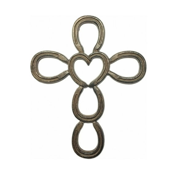 Cast Iron Horseshoe Heart Wall Cross - Hanging Wall Art Western Decor for Spiritual Jesus Art Sculpture Home Decor - Ideal Gift for native-inspired American Theme Lovers