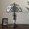 thumbnail image 5 of Tiffany Table Lamp White Stained Glass Shade Shade Base Baroque Style Lavender LED Bulbs Included for Living Room Bedroom Bedside 16"W*16"D*24"H, 5 of 7