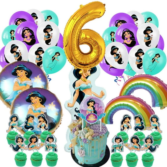 Jasmine Party Supplies 6th Decor Kit Balloons Birthday Cake Topper Decorations