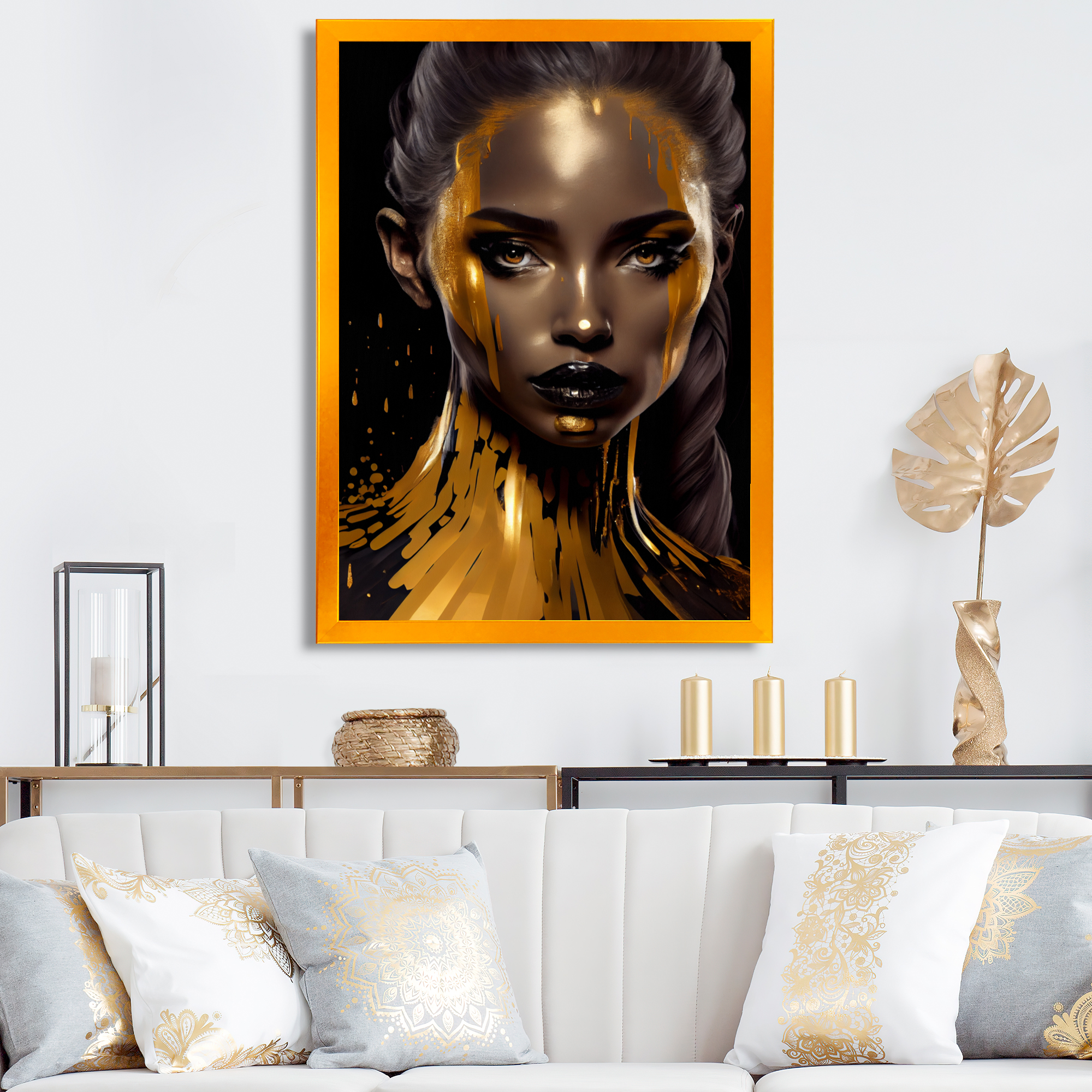 Designart Sensual Liquid Gold Woman IV Framed Wall Art
