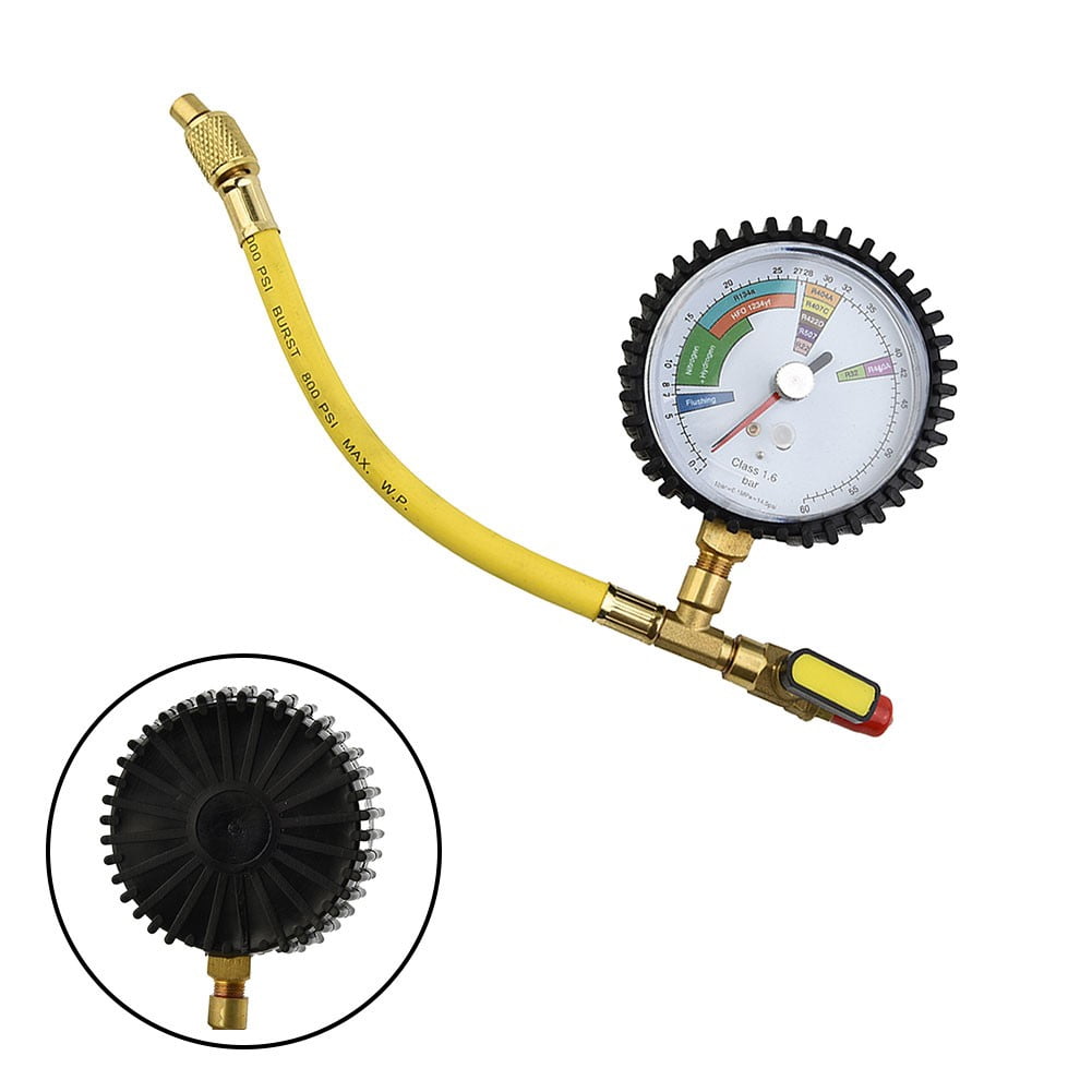 Pressure Gauge -1~60bar Nitrogen Pressure Tester for R134a, R22, R407C, R410A HVAC Systems Cold Test Table Tool Accessories