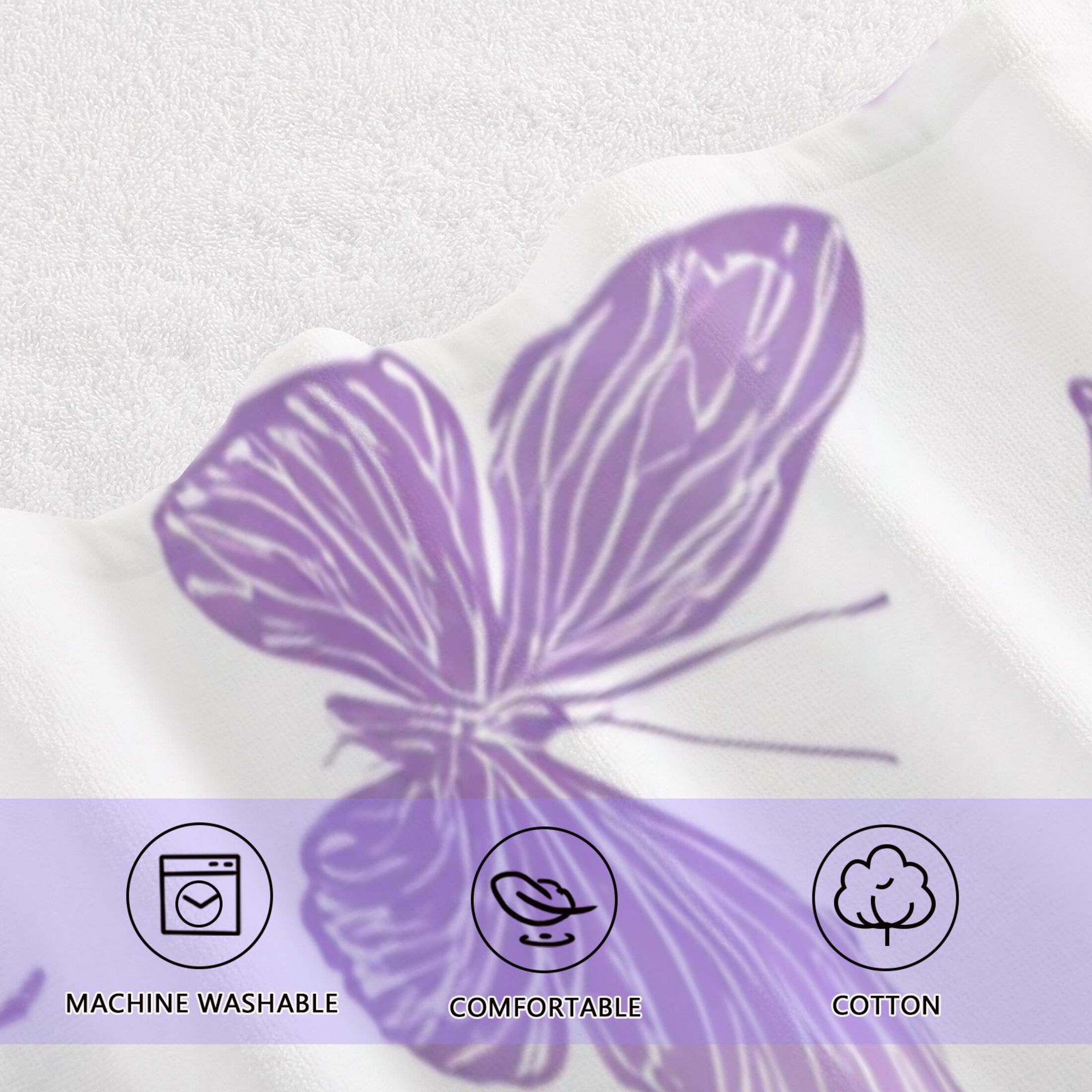 Qxltty Purple Butterfly Bath and Hand Towel Set 100% Cotton Towels for Bathroom Soft Durable and Absorbent