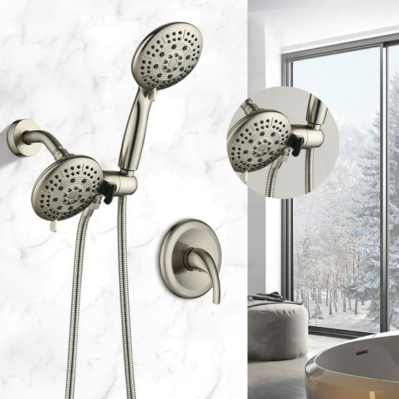 Shower Head,Classic High Pressure Single Handle 6-Spray Patterns Rain shower Head with Handheld Shower,Brushed Nickel