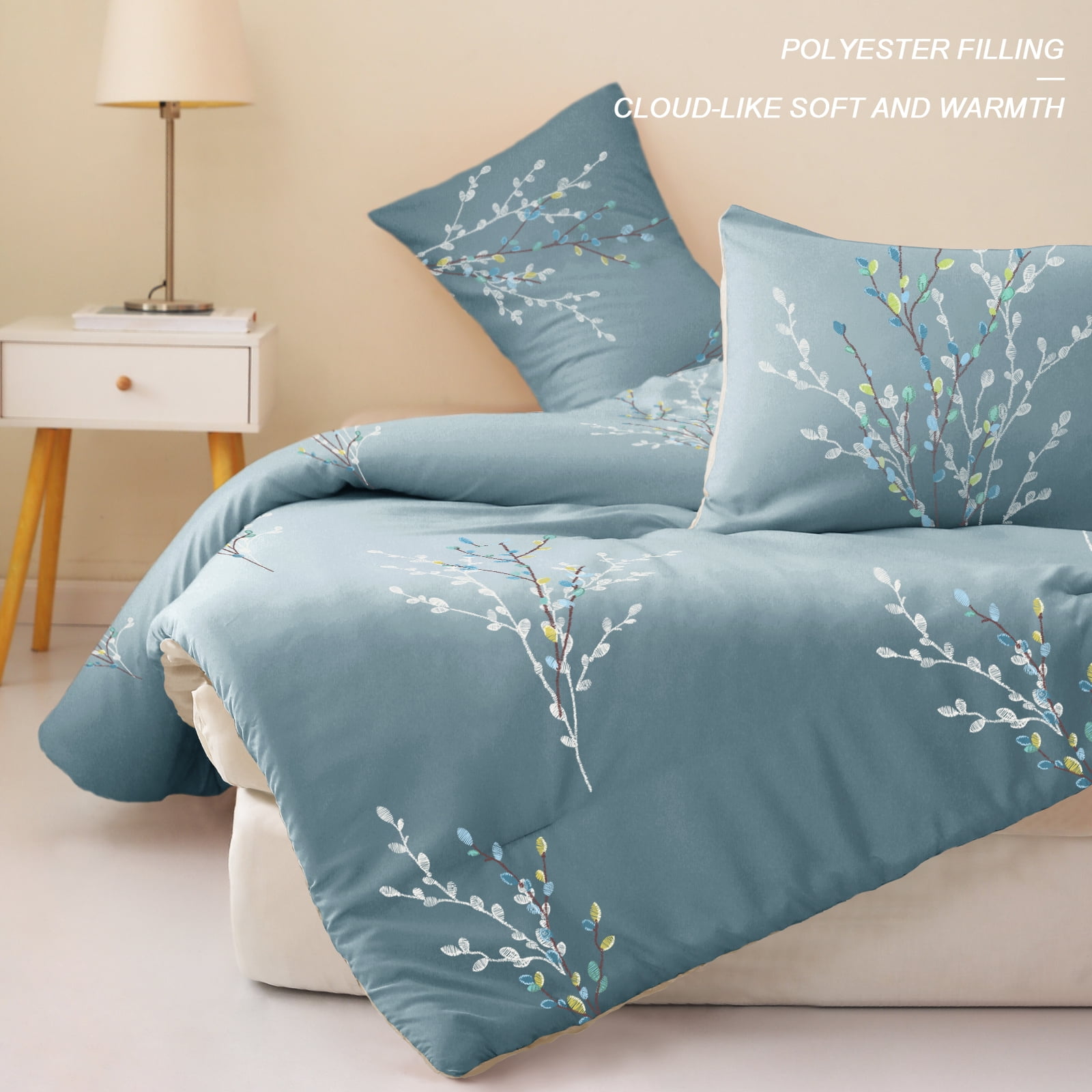Exclusivo Mezcla 2-Piece Floral Twin Comforter Set, Microfiber Bedding Down Alternative Comforter for All Seasons with 1 Pillow Sham, Blue