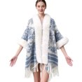 thumbnail image 2 of Poncho Shawl Wrap Winter Faux Fur Cape Cloak Coat with Faux Fur Trim Cardigan Women Casual Batwing Cape Tassel Shawl Winter Warm Shawl, 2 of 6