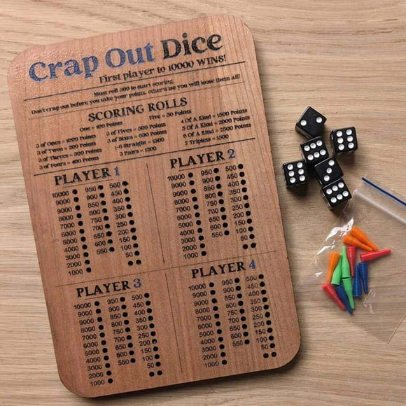 Black and Friday Clearance Sale Deal cuyhtdup Crap Out Dice Score Board Wooden Dice Tray Classic Dice Game With Wood Tray Of 6 Pearl Dice Score Pad And Marker Holders For The Family Party Travel Game